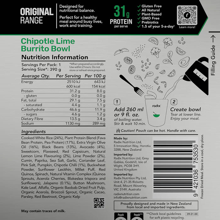 Radix Original 600 Plant-Based Chipotle Lime Burrito Bowl