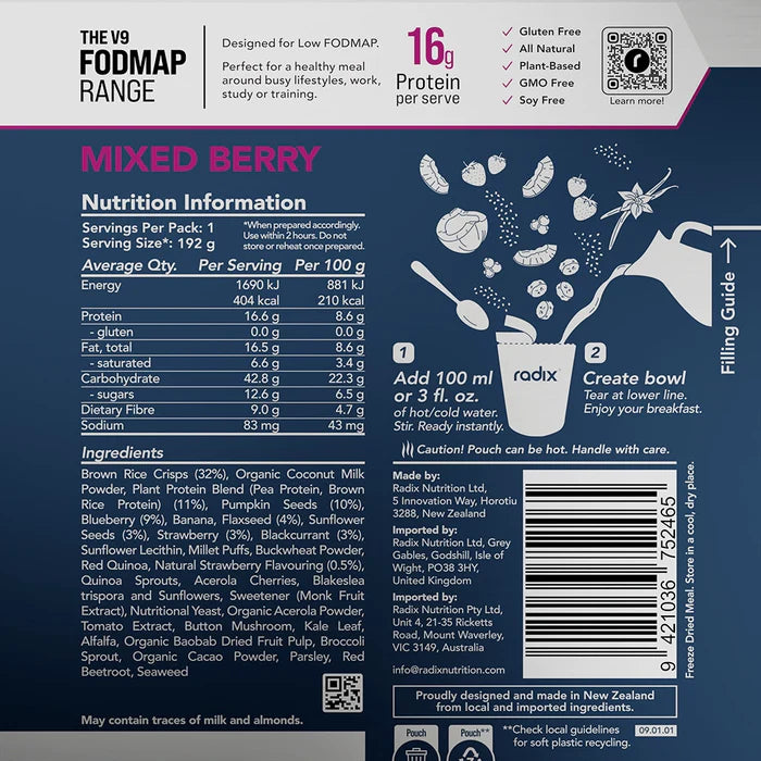Radix Low Fodmap 400 Plant Based Mixed Berry Breakfast