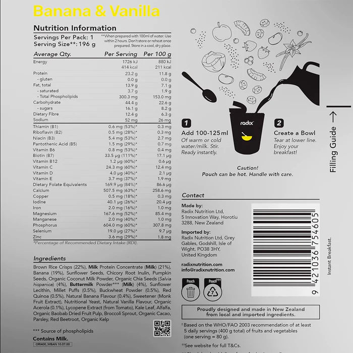 Radix Original 400 Banana and Vanilla Dairy Protein