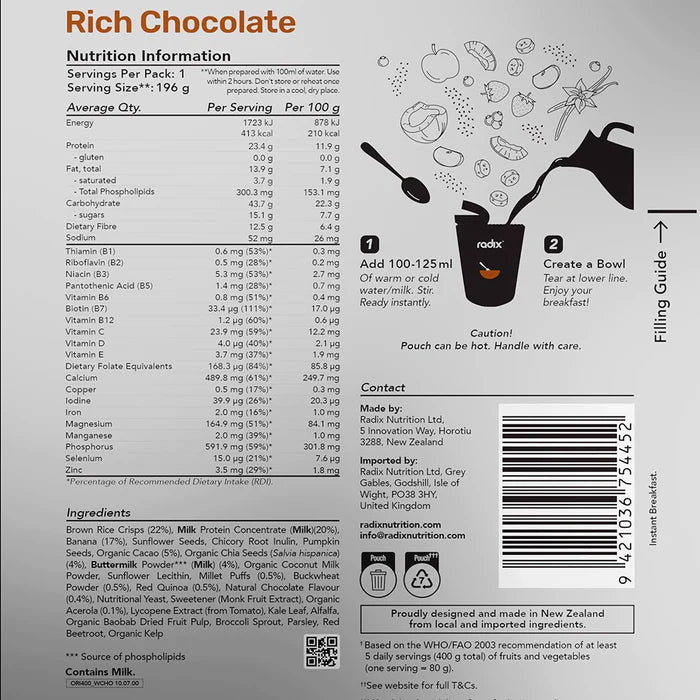 Radix Original 400 Rich Chocolate Dairy Protein