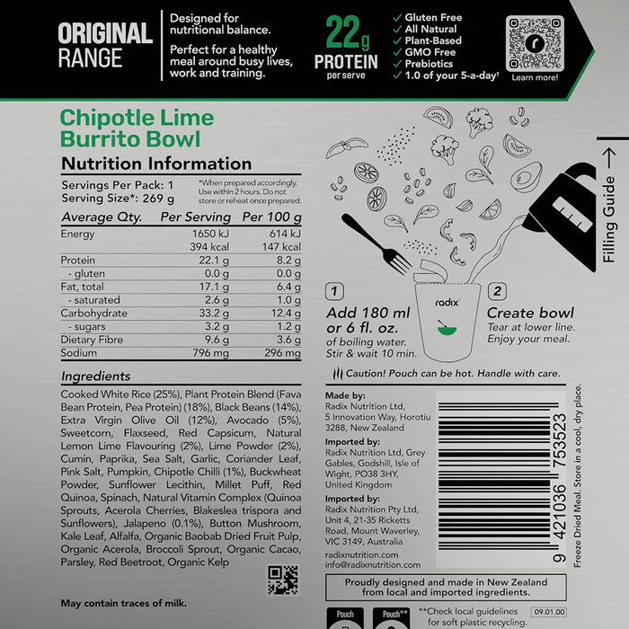 Radix Original 400 Plant-Based Chipotle Lime Burrito Bowl