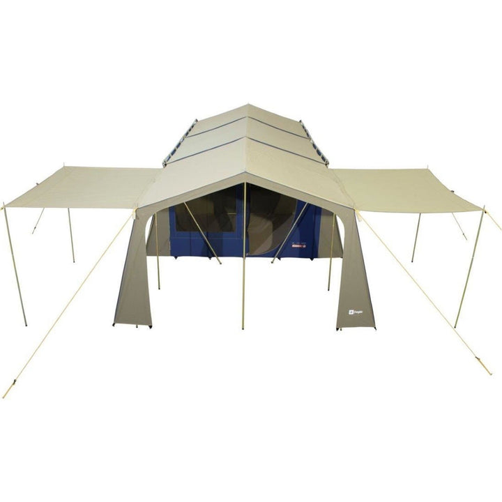 Coastline tent with 2x Optional Veranda awnings attached.