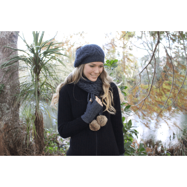 Possum Merino Cable Beanie with Pompom - Lothlorian Knitwear