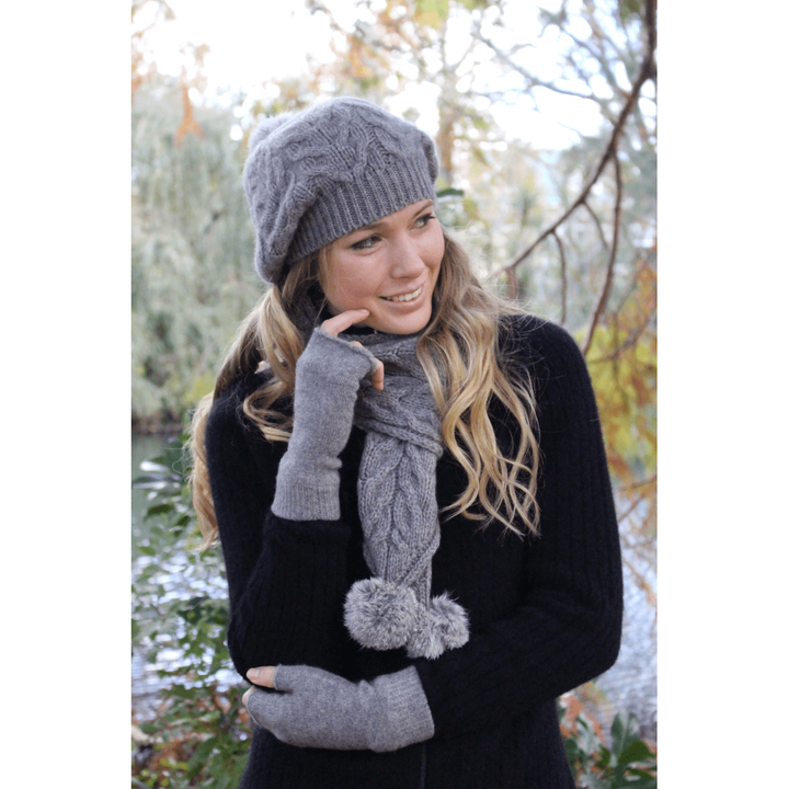 Possum Merino Scarf with Pompom - Lothlorian Knitwear