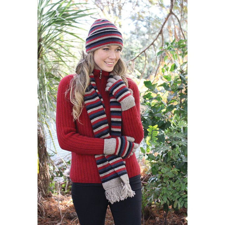 Possum Merino Multi Striped Beanie - Lothlorian Knitwear