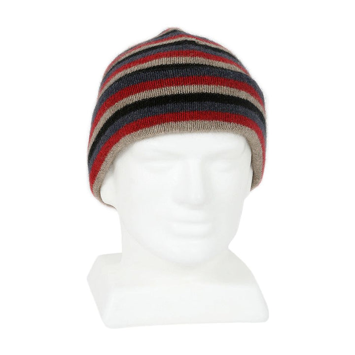 Possum Merino Multi Striped Beanie - Lothlorian Knitwear