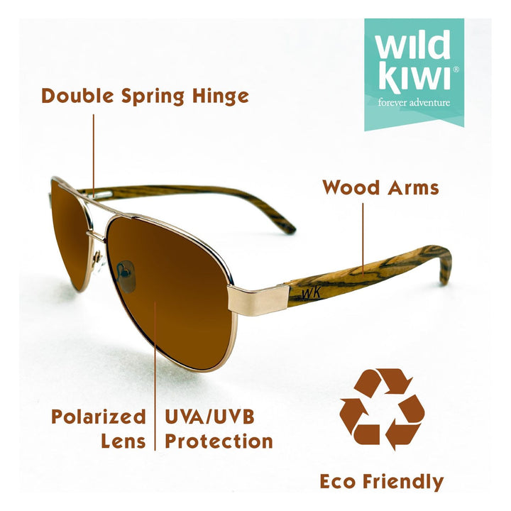 Wood Sunglasses Polarised for Men and Women - Aviator