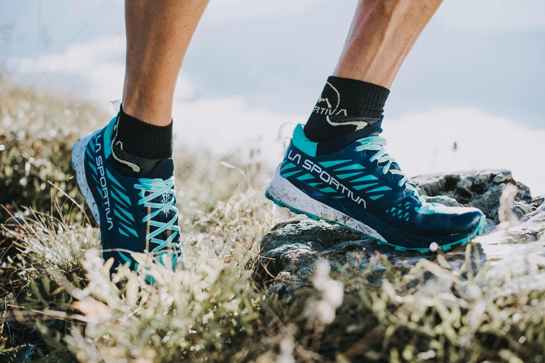 La Sportiva trail running shoes on rocky alpine terrain — La Sportiva NZ at Dwights