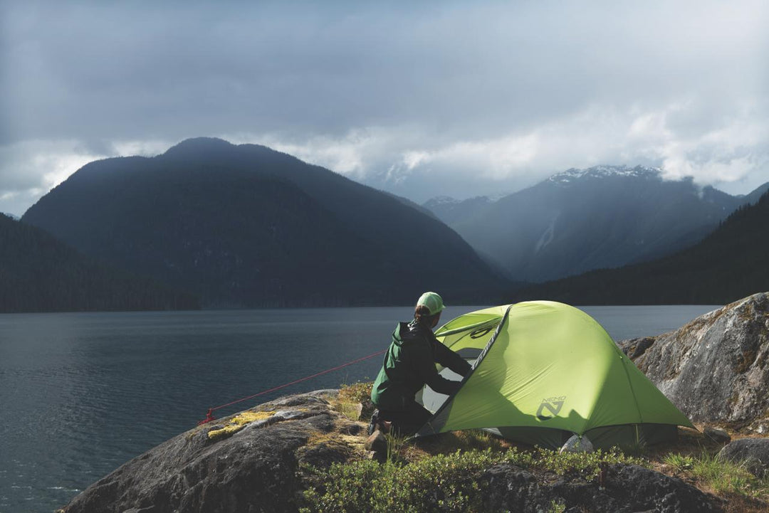 Nemo tent pitched on rocky alpine lakeside — Nemo Equipment NZ at Dwights