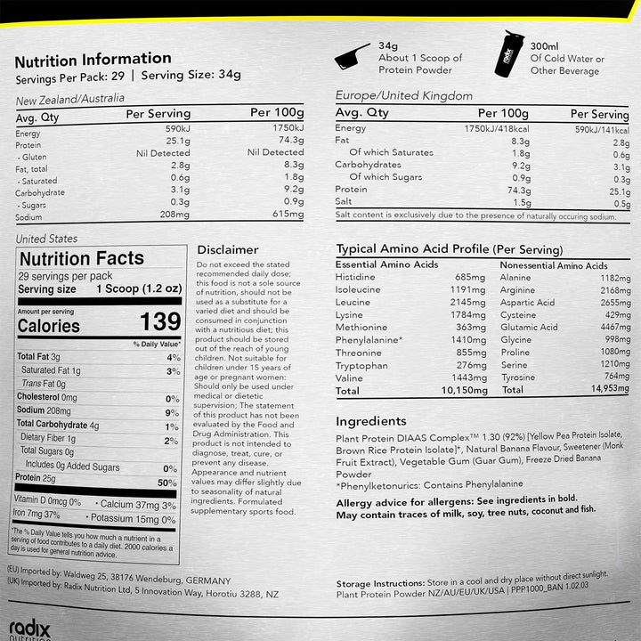 Radix Plant Protein DIAAS Complex 1.30 Banana | Radix Nutrition