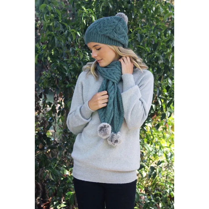Possum Merino Cable Beanie with Pompom - Lothlorian Knitwear
