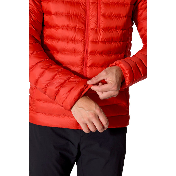 Close-up of the elasticated cuff on the Rab Microlight Alpine Down Hoody in Dark Horizon.