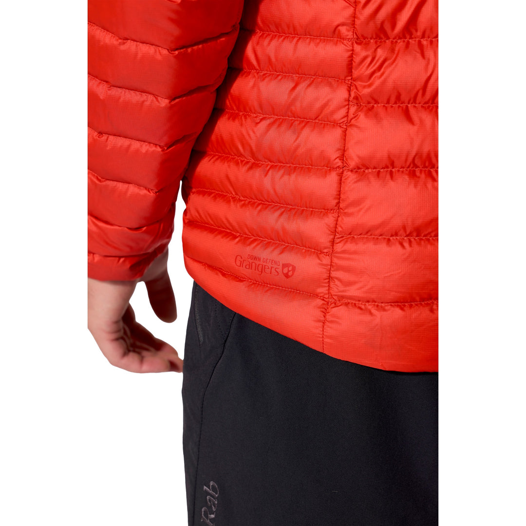 Rear hem and side baffle detail on the Rab Microlight Alpine Down Hoody in Dark Horizon.
