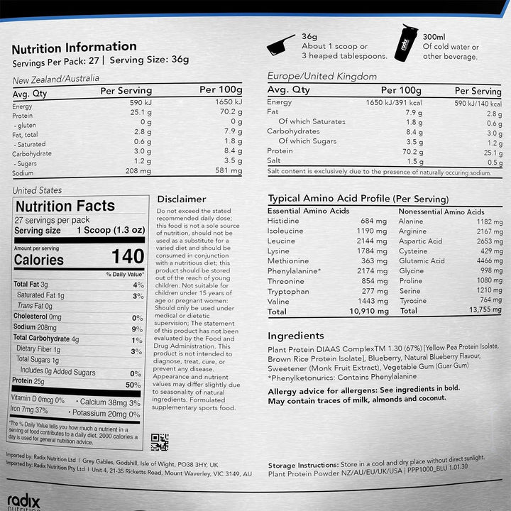 Radix Plant Protein DIAAS Complex 1.30 Blueberry | Radix Nutrition