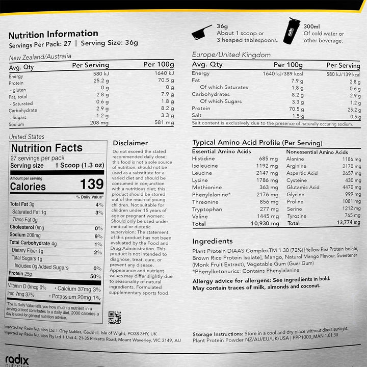 Radix Plant Protein DIAAS Complex 1.30 Mango | Radix Nutrition