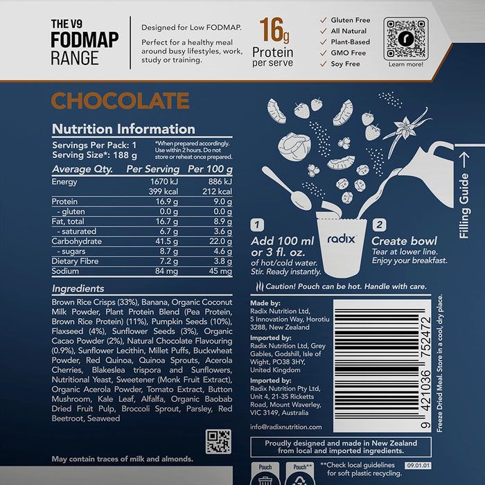 Radix Low Fodmap 400 Plant Based Chocolate Breakfast