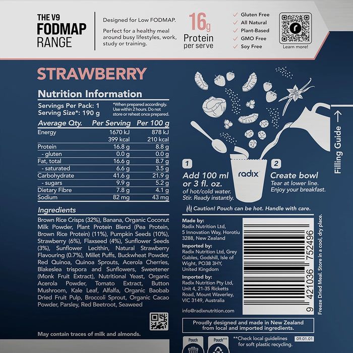 Radix Low Fodmap 400 Plant Based Strawberry Breakfast