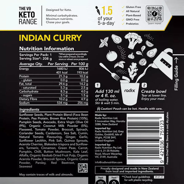 Radix Keto 400 Plant-Based Indian Curry
