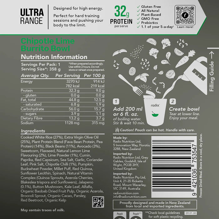 Radix Ultra 800 Plant-Based Chipotle Lime Burrito Bowl