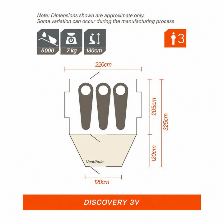 Discovery 3V Tent – floor plan and dimensions