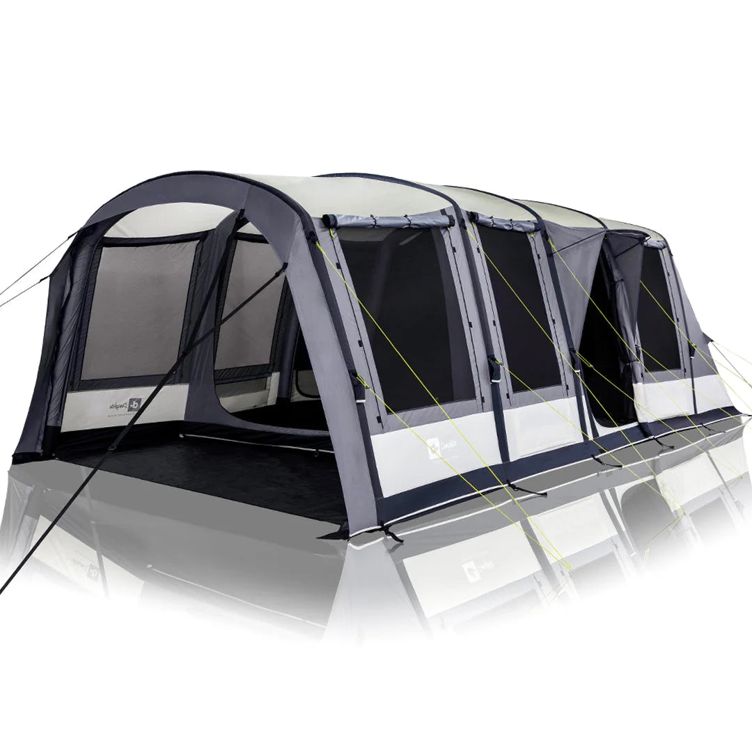 Enterprise Flow: Three-quarter front view with mesh doors and windows