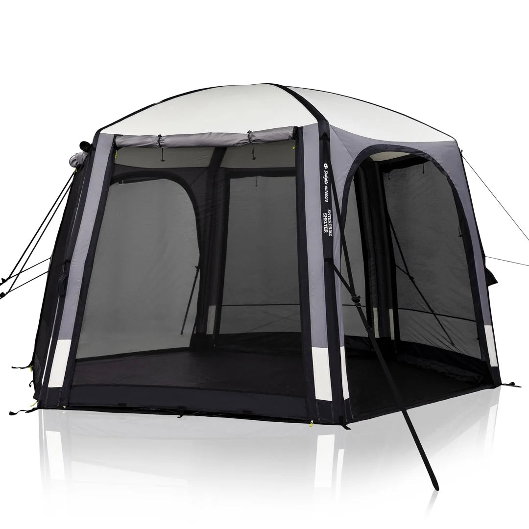 Enterprise Shelter V2: Shelter with mesh panels for airflow and insect protection