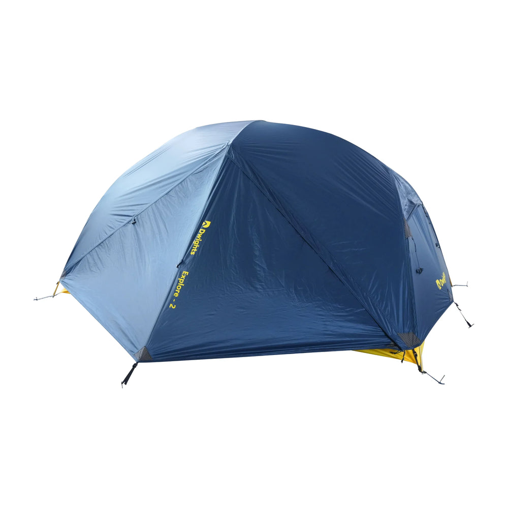 Dwights Explore 2 V2 hiking tent — blue flysheet with the door closed