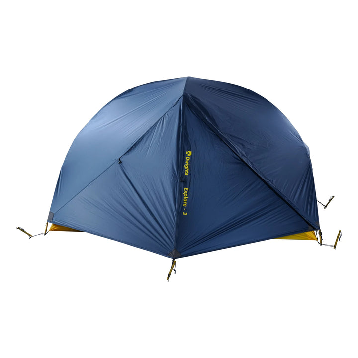 Dwights Explore 3 V2 hiking tent — blue flysheet from the side
