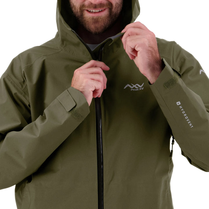 Peak XV Mens Pinnacle Waterproof Jacket in Army Green, product photograph 10