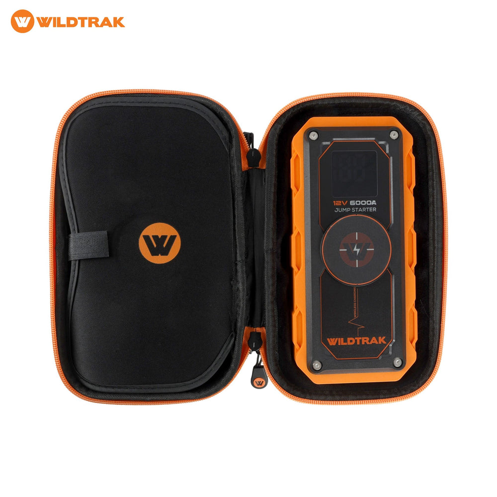 Wildtrak S6000A jump starter in its open carry case