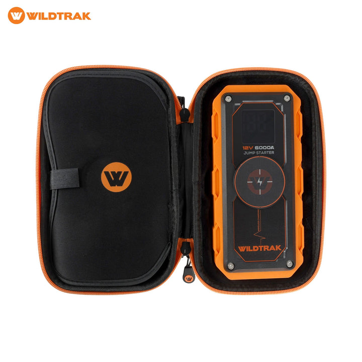 Wildtrak S6000A jump starter in its open carry case
