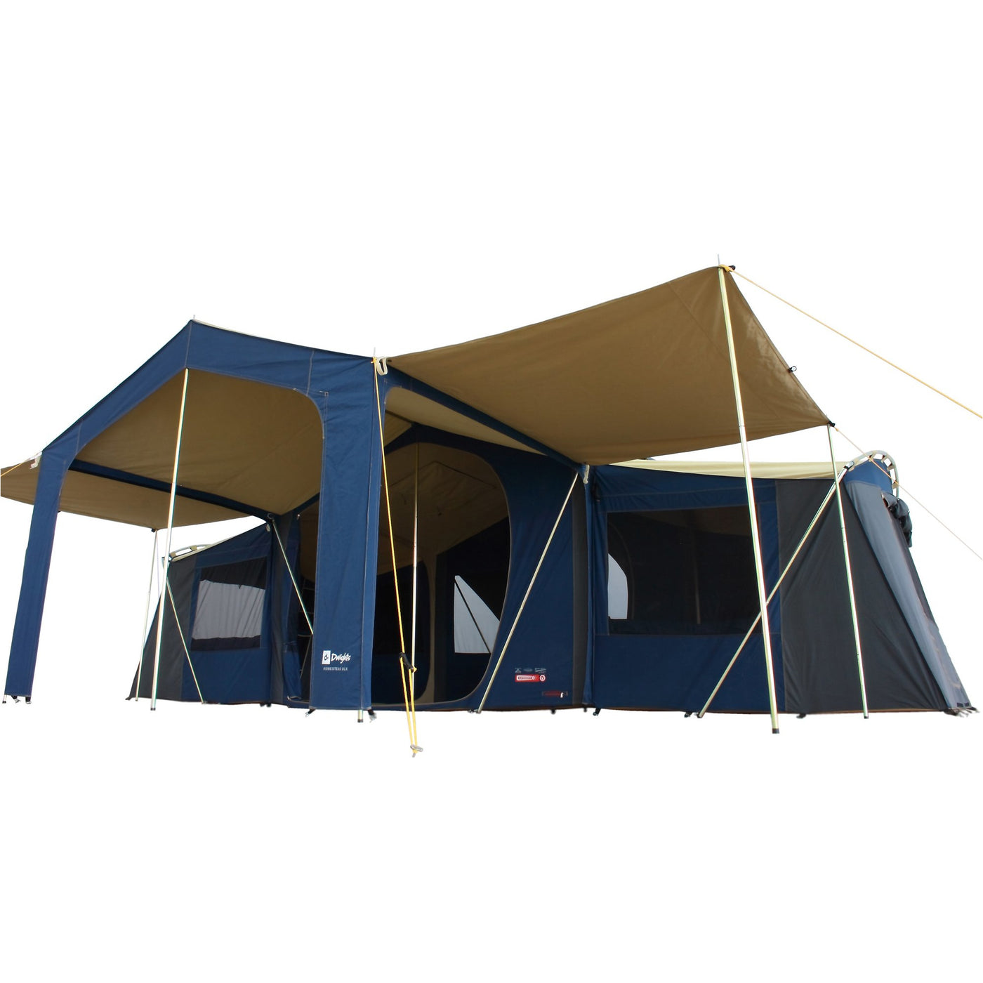Homestead Deluxe with 2x Optional veranda awnings attached.
