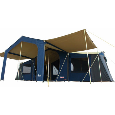 Homestead Deluxe Tent with 2x Veranda Awnings attached.
