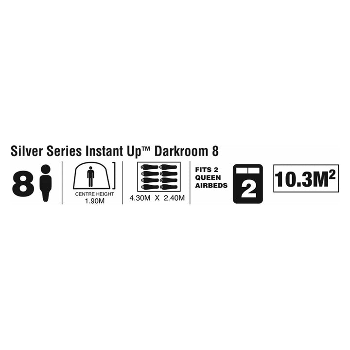 Coleman Instant Up Silver 8 Person Dark Room Tent With Lighting
