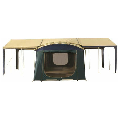 Image showing the Homestead tent with the optional rear veranda attached.