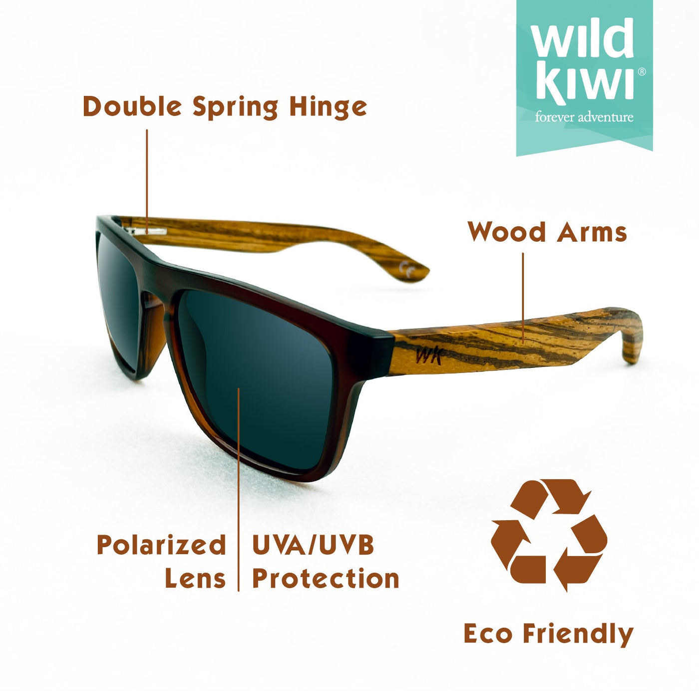 Wood Sunglasses Polarised for Men and Women - Dark Brown