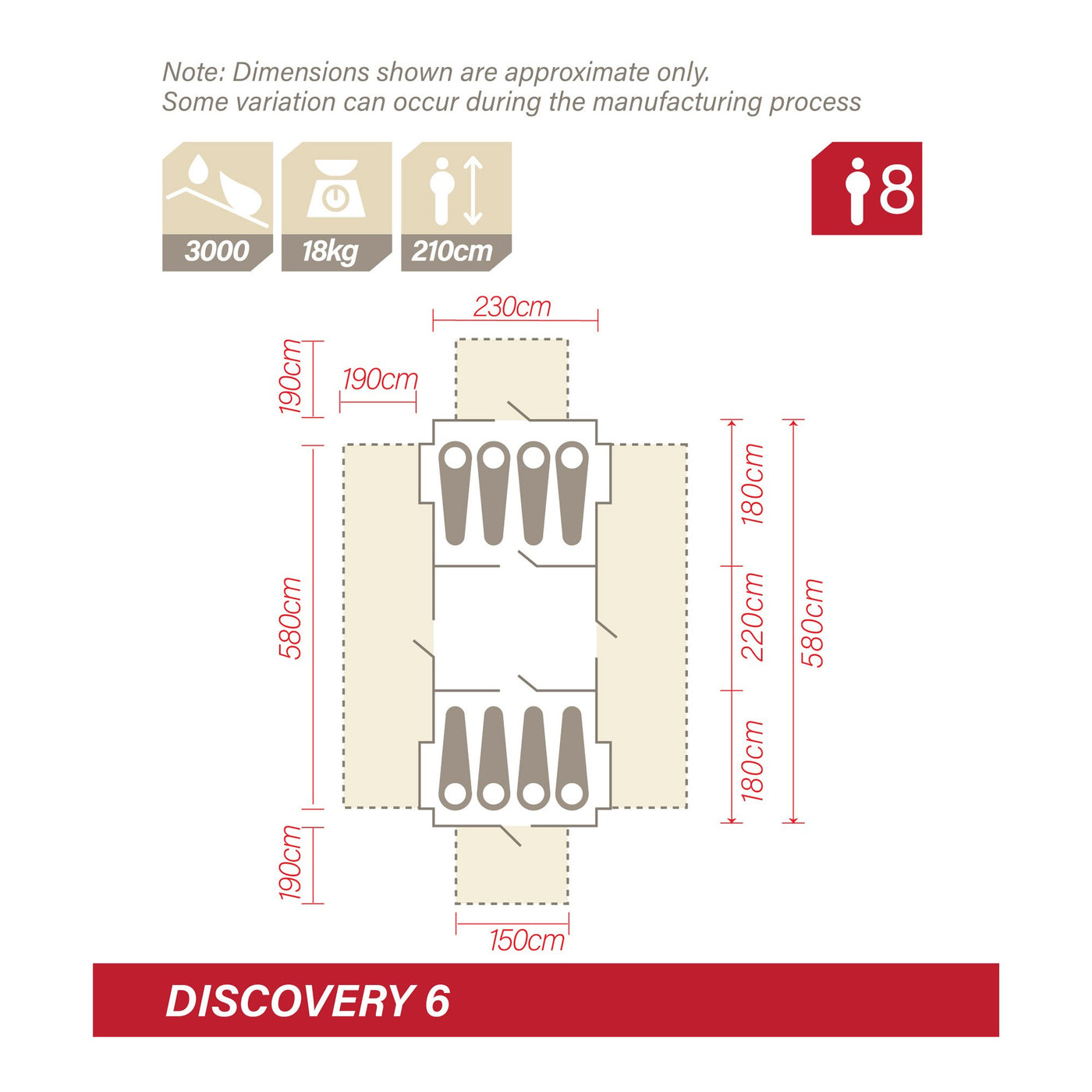 Dimensions and footprint of Discovery 6 tent