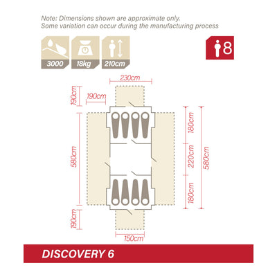 Dimensions and footprint of Discovery 6 tent